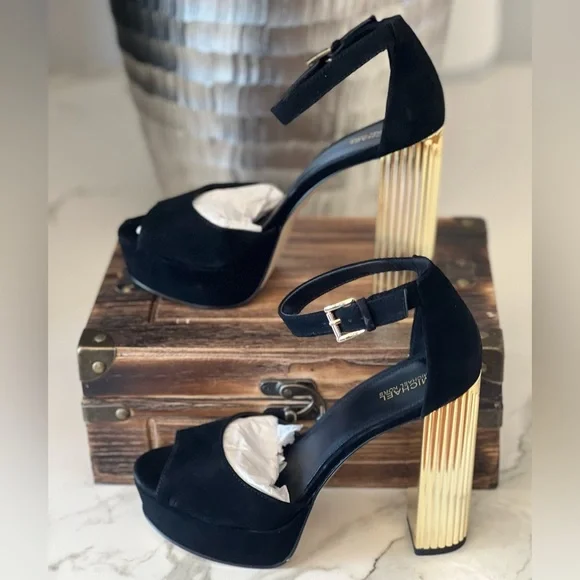 MICHAEL Michael Kors Porter Ankle Strap Block Heel Sandals in Black - Picture 4 of 12
